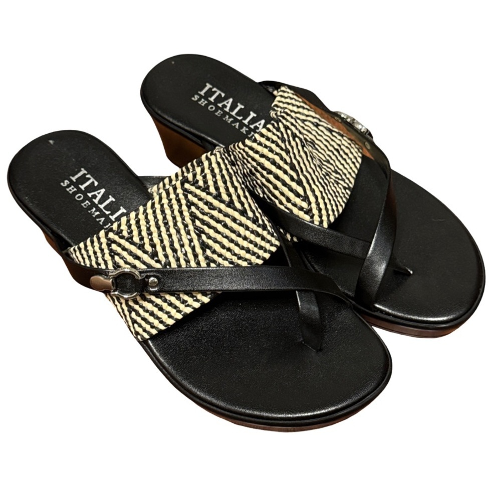 Italian Shoemakers Black and Cream Sandals - Picture 3 of 5